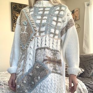 Vintage 80s Hand Knit Mock Neck Grandma Sweater